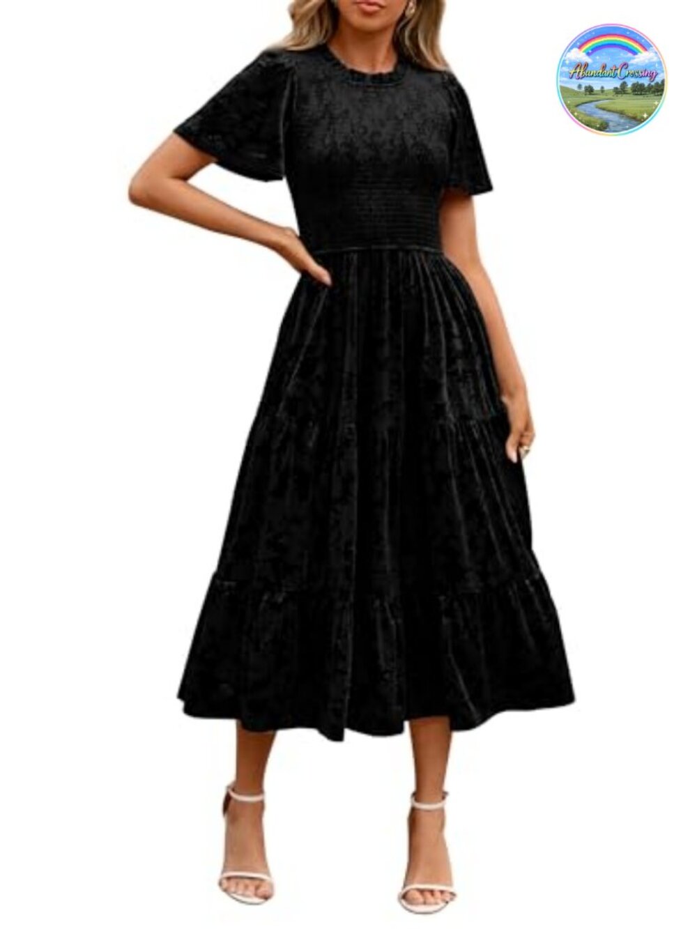 Velvet Floral Smocked High Waist Maxi Dress Semi Formal Wedding Guest